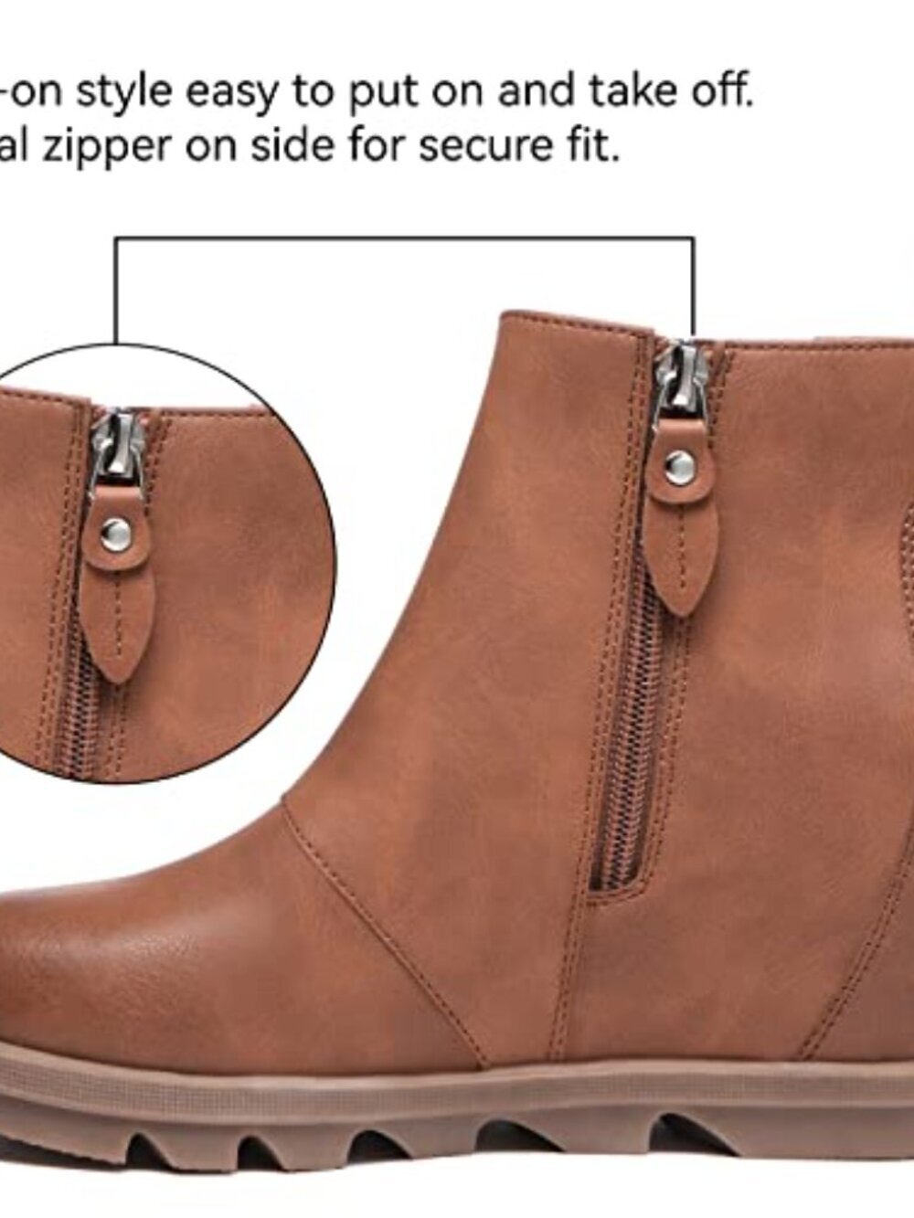 π Ankle Boots Womens, Boots for Women, Leather Wedge Booties, Comfortable Slip - Picture 4 of 8